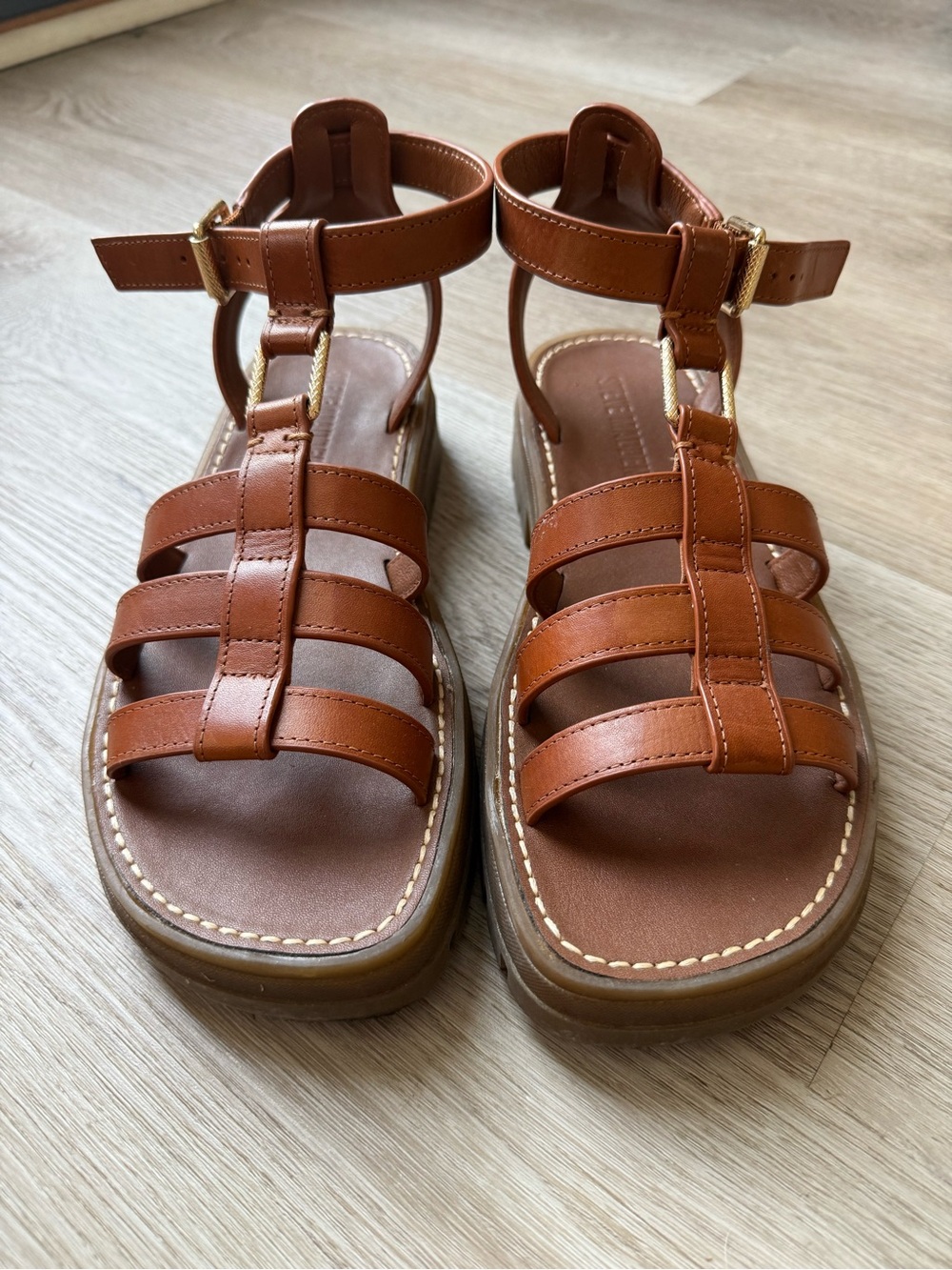 Steve Madden Brown Strappy T-Bar Platform Sandals
